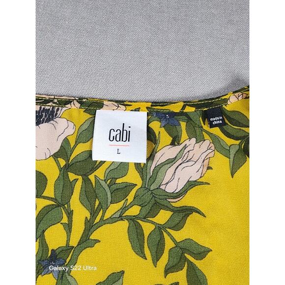 Cabi Womens Blouse Large Mesh Sheer Boho Floral Fairy Bell Ruffle Sleeve Yellow - Picture 4 of 7